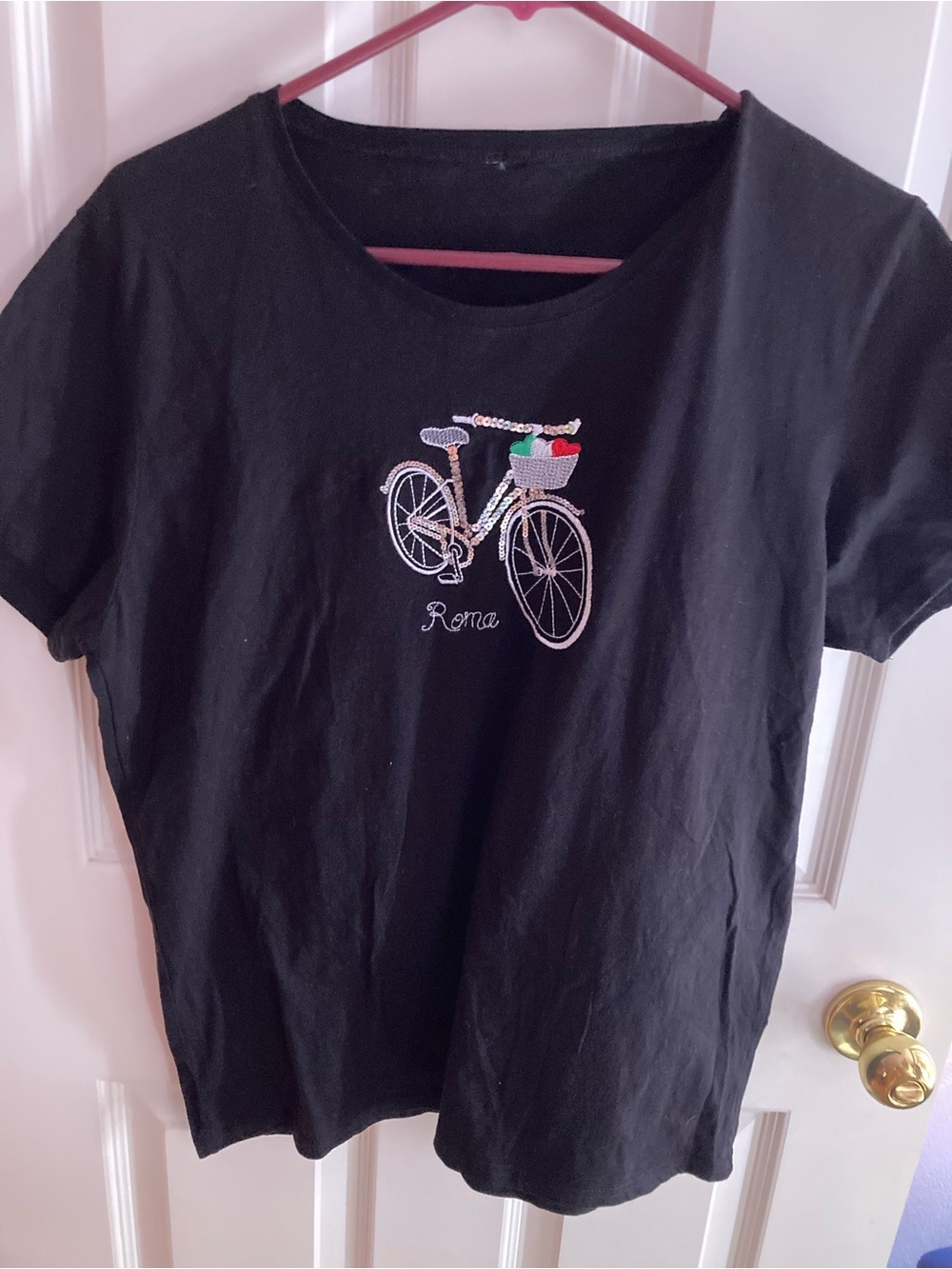 Black Embroidered Bicycle Graphic Tee - Roma Script